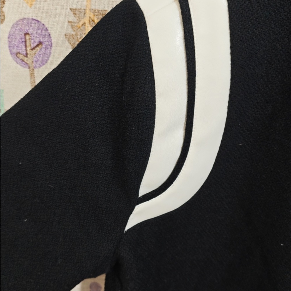 Yves Saint Laurent Black and White Striped Trim Varsity Bomber Jacket - Picture 3 of 13